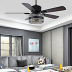 BD2069-BellaDepot 52" Black Crystal Caged Reversible Ceiling Fan with Remote and 3 Lights, DC Motor Ceiling Fan