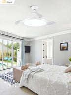 Modern 42 Inch Retractable Ceiling Fan with Light Dimmable LED Light and Quiet DC Motor Ceiling Fan Smart Control Ceiling Fan with Light Suit for Living Room, Bedroom and Kitchen