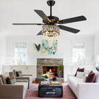 52 Inch Modern Luxury Crystal Ceiling Fan with Light and Remote Control, 6 Speeds DC Motor Chandelier Ceiling Fan for Living Room