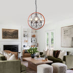 4-Light Crystal Sphere Chandelier, 16.5" Orb Globe Chandelier with Wood Grain Ring, Modern Crystal Chandeliers for Entryway