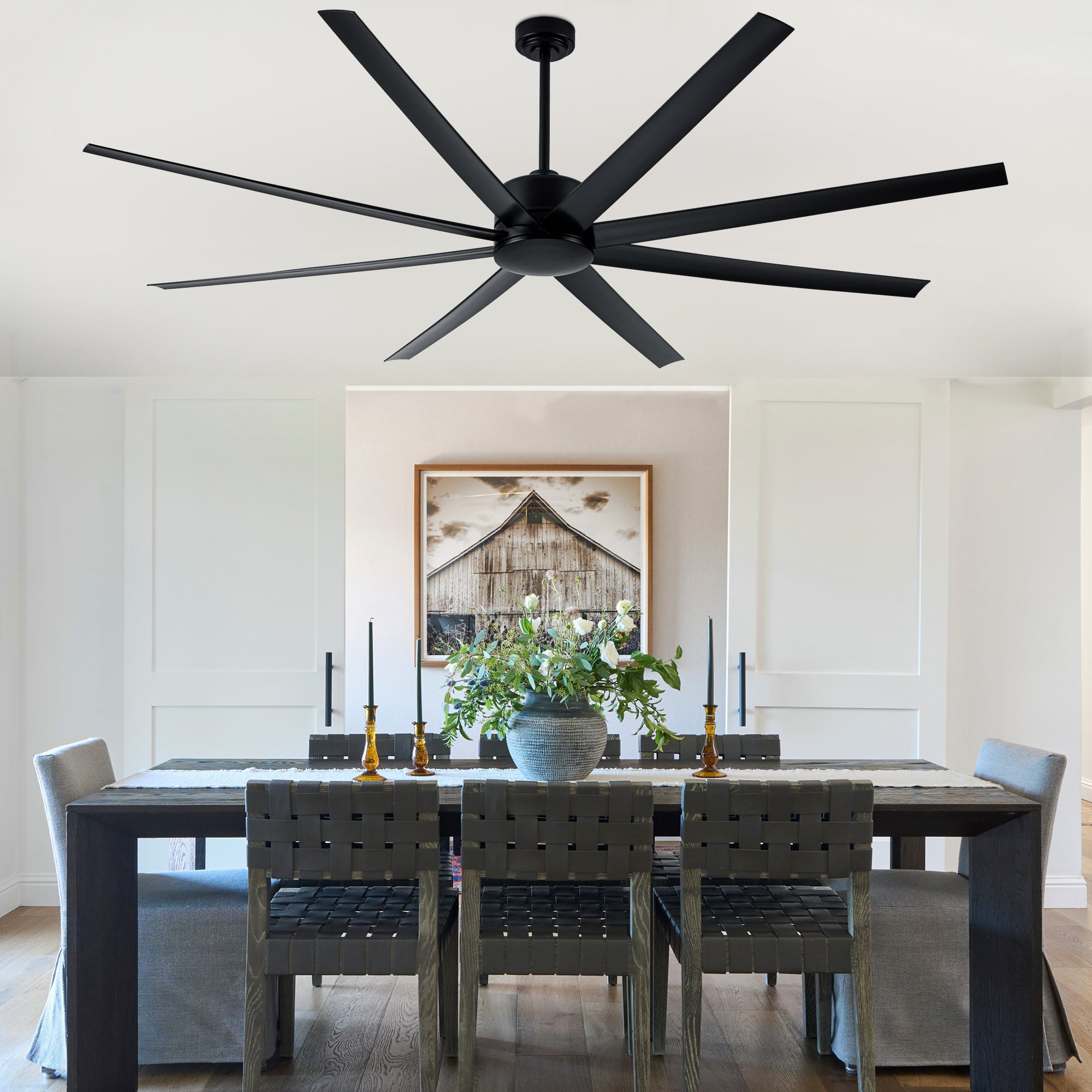 84 Inch Black Extra Large Ceiling Fan with Remote, 6 Speeds DC Motor Reversible Industrial Ceiling Fan for Large Room