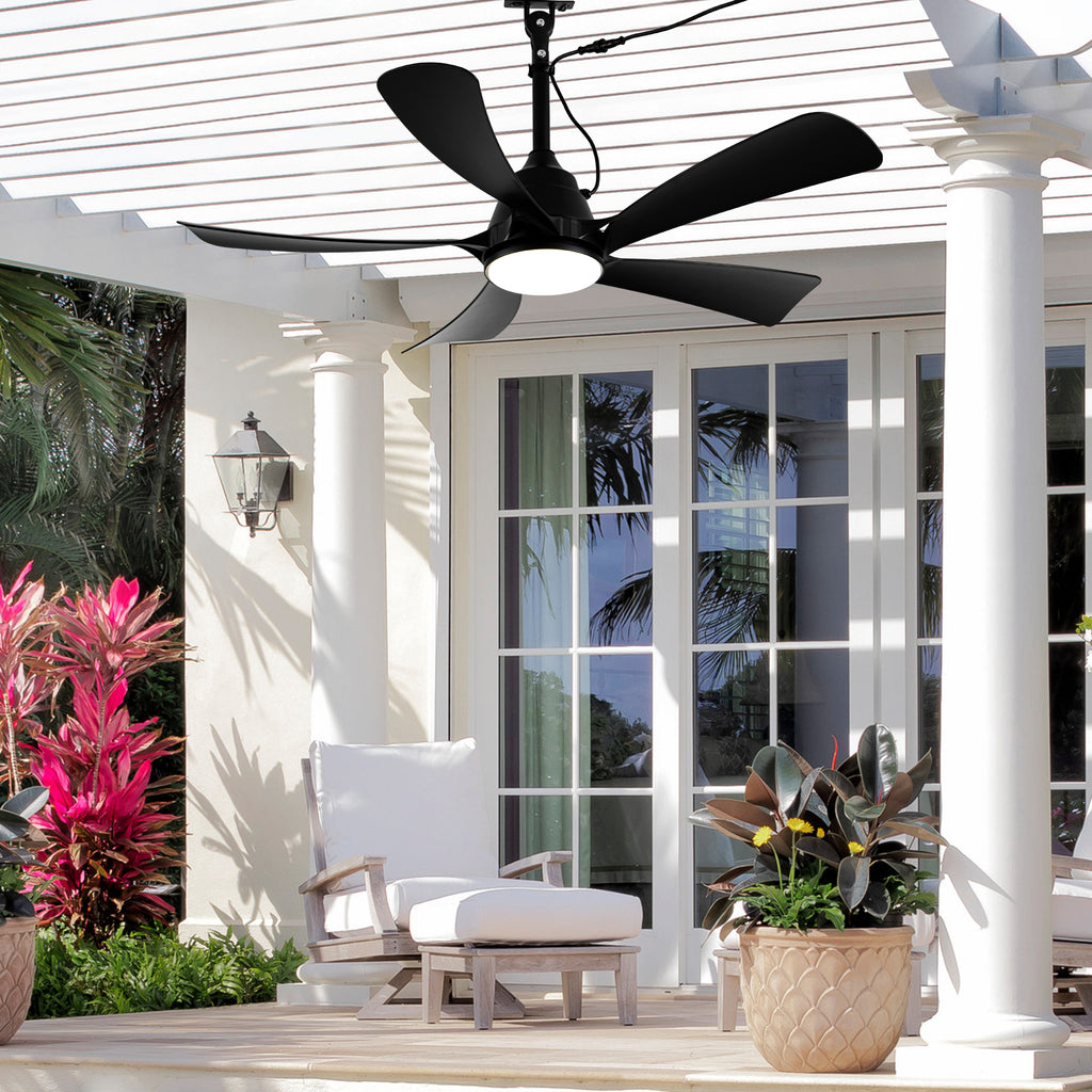42 Inch Black 5-Blade Modern Smart Outdoor Ceiling Fan with Dimmable LED Lights, 6 Speeds Plug In Waterproof Ceiling Fans for Patios