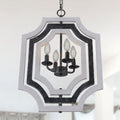 4 - Lights Distressed Wood Chandelier with Adjustable Chain, 16.9" Geometric Chandelier for Entryway with DIY Shade