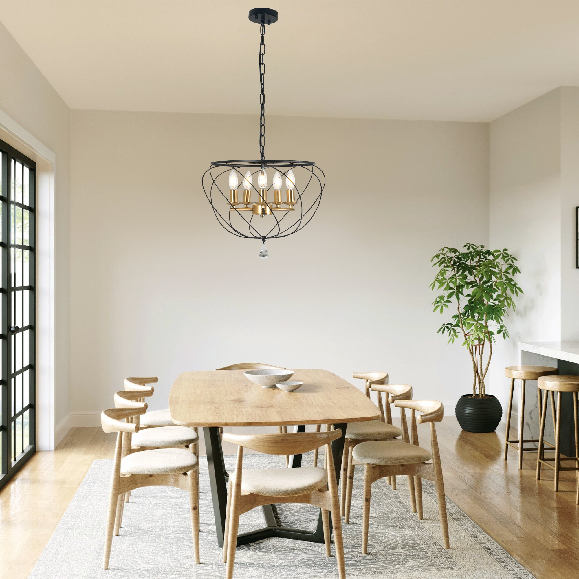 FC4087-BellaDepot 5 Lights Iron Geometric Linear Chandelier, Home Decorative Pendant Light with Lights and Adjustable Chain