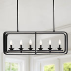 6 - Lights Rectangle Chandelier Dining Room Light Fixture Over Table, Modern Linear Kitchen Island Lighting with DIY Shape