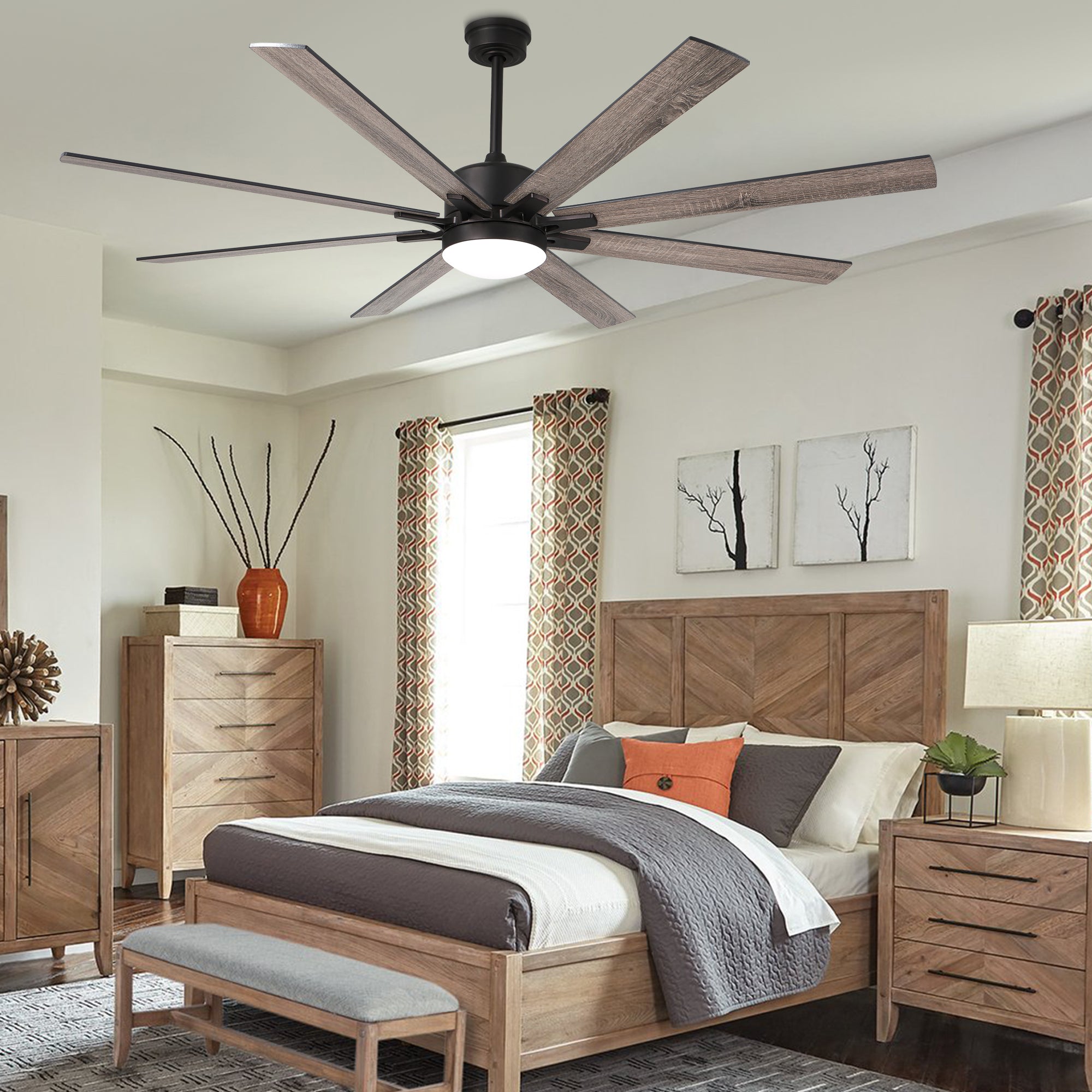 DC7207GED-BellaDepot 72" 8 Blades Simple Modern Reversible Ceiling Fan with Remote and LED Light Kit Included, 6-speed Dimmable Large Size Ceiling Fan