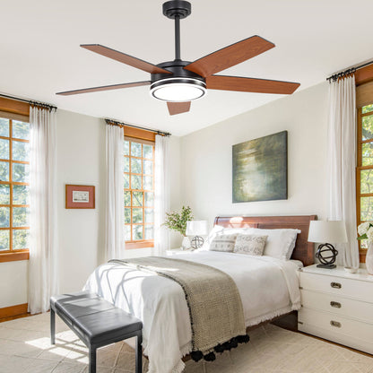 BellaDepot 52" Modern Contemporary Black or Chrome LED Ceiling Fan with Remote Control and Lights, Reversible 6 Speeds Ceiling Fan for All Seasons - DC5225-B/C