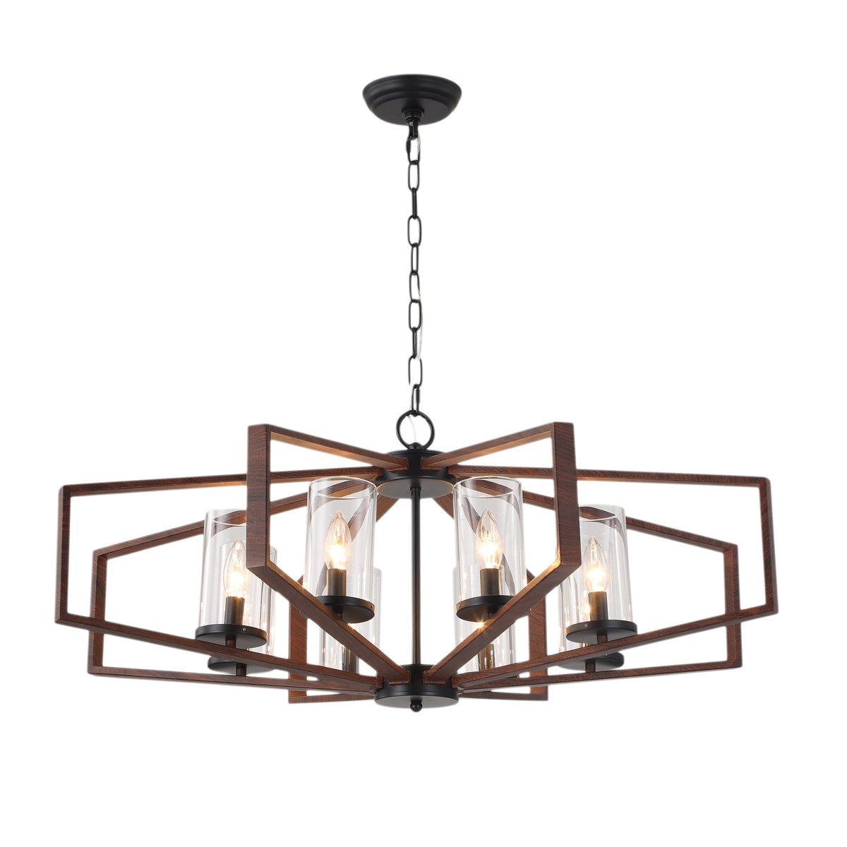 Farmhouse 35 Inch Metal Caged Chandelier Glass Lampshade Hollowed Out Lighting Retro Chandeliers Industrial Versatile Chandelier Suit for Bedrooms, Living Rooms, Kitchens