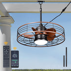 23.6 Inch Black Outdoor Dimmable Ceiling Fan with LED Light and Remote, Farmhouse Reversible 6 Speeds Quiet DC Motor Caged Ceiling Fan for Patio