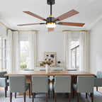52 Inch Modern Ceiling Fan with LED Light and Remote Control, 6 Speeds Quiet DC Motor Black and Gold Ceiling Fan for Living Room