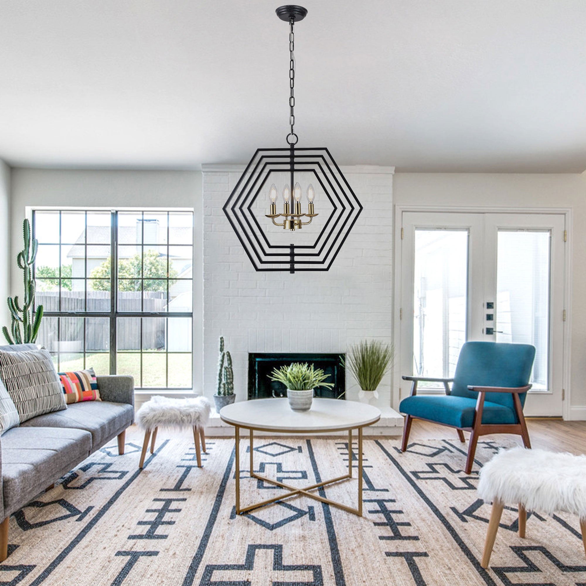 FC4069-BellaDepot 21.3" Industrial DIY Shape Metal Chandelier with Adjustable Chain, Home Decoration Pendant Light