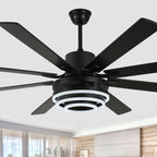 72 Inch Black/Gold/Chrome 8-Blade Modern Extra Large Ceiling Fan with LED Light and Remote, 6 Speeds DC Motor Reversible Ceiling Fan DIY Shade