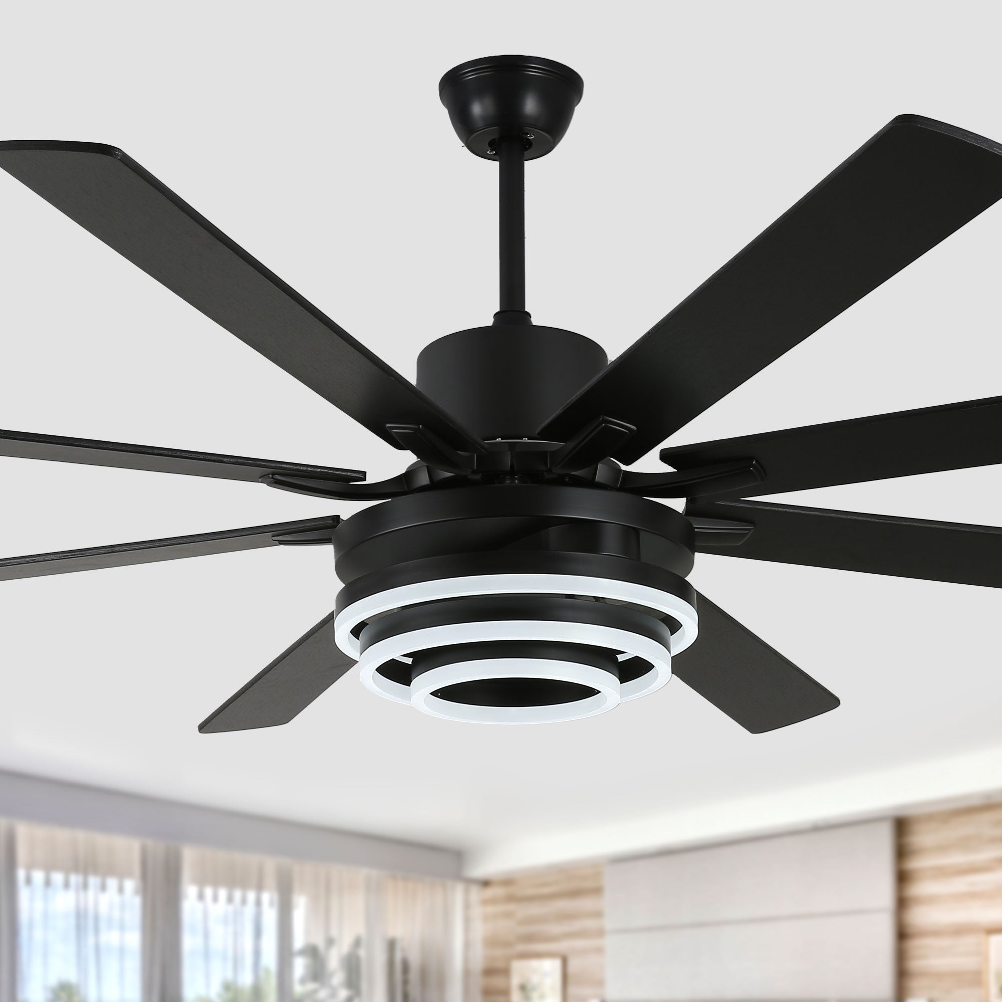 DC7205-BellaDepot 72" 8 Blades Gold/Black/Silver Finish Modern Urban Reversible Ceiling Fan with Remote and LED Light Kit Included, Large Size Dimmable Ceiling Fan