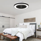 19 Inch Modern Smart Flush Mount Ceiling Fan with Dimmable LED Light and Remote, 6 Speeds DC Motor Bladeless Ceiling Fan for Low Profile with RGB Light