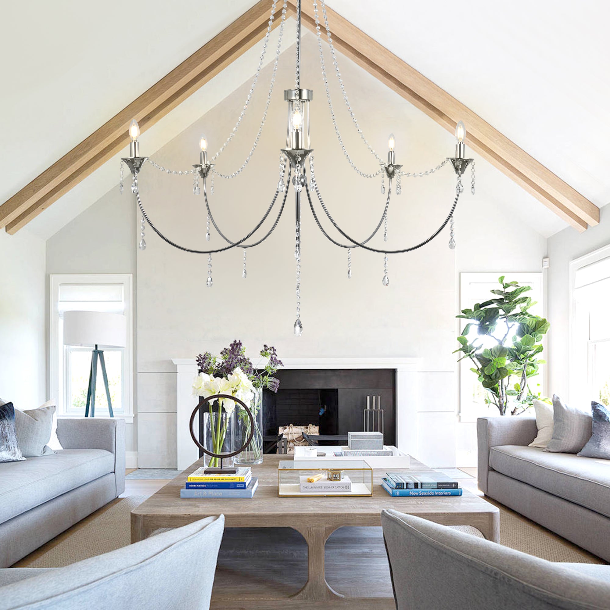 FC4090-BellaDepot 5 Lights Empire Luxury Crystal Chandelier, Height Adjustable Home Decoration Pendant Light