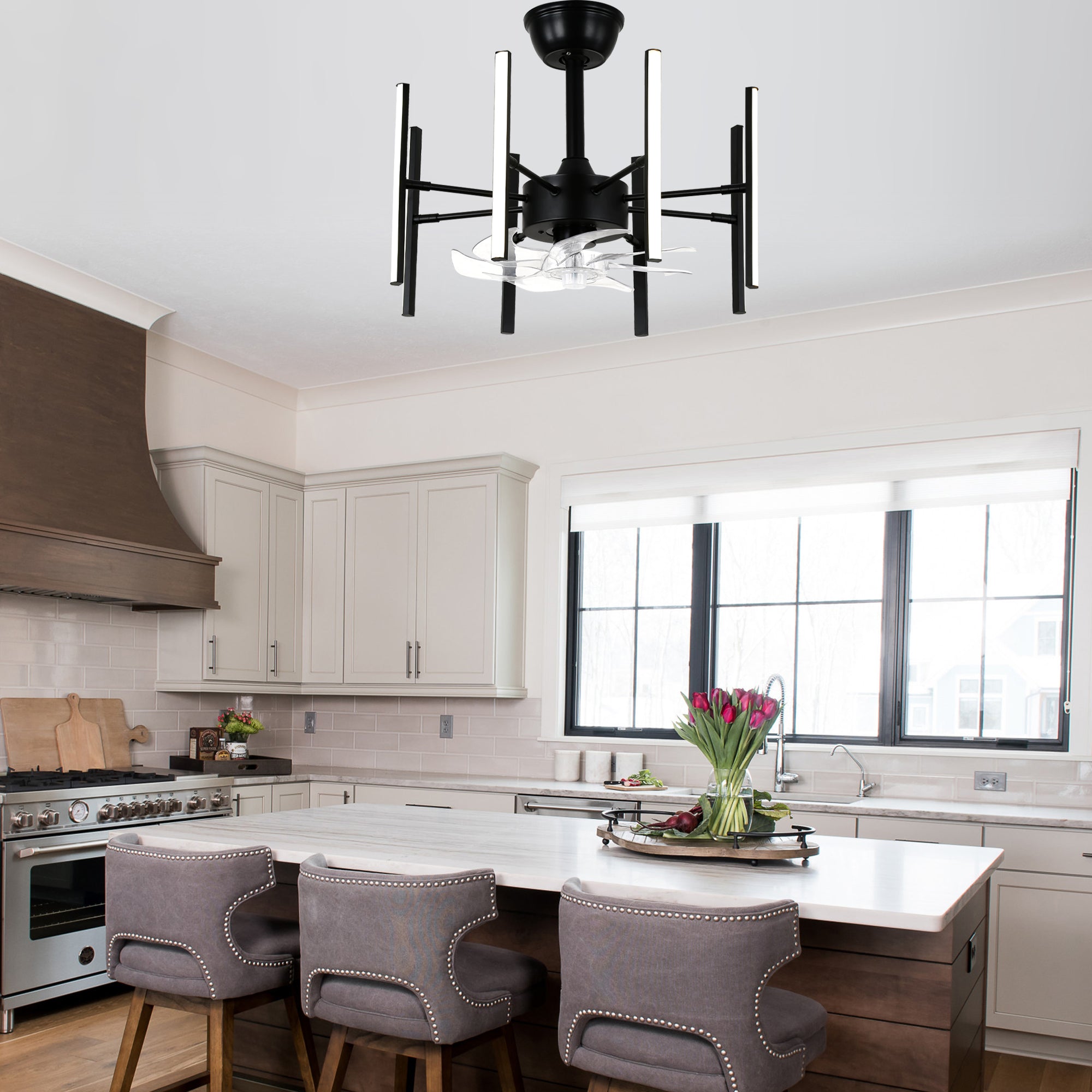 DC2104-BellaDepot 18.11" Black Modern Urban Reversible Ceiling Fan with Remote and LED Light Kit Included, Creative DIY Shape Ceiling Fan