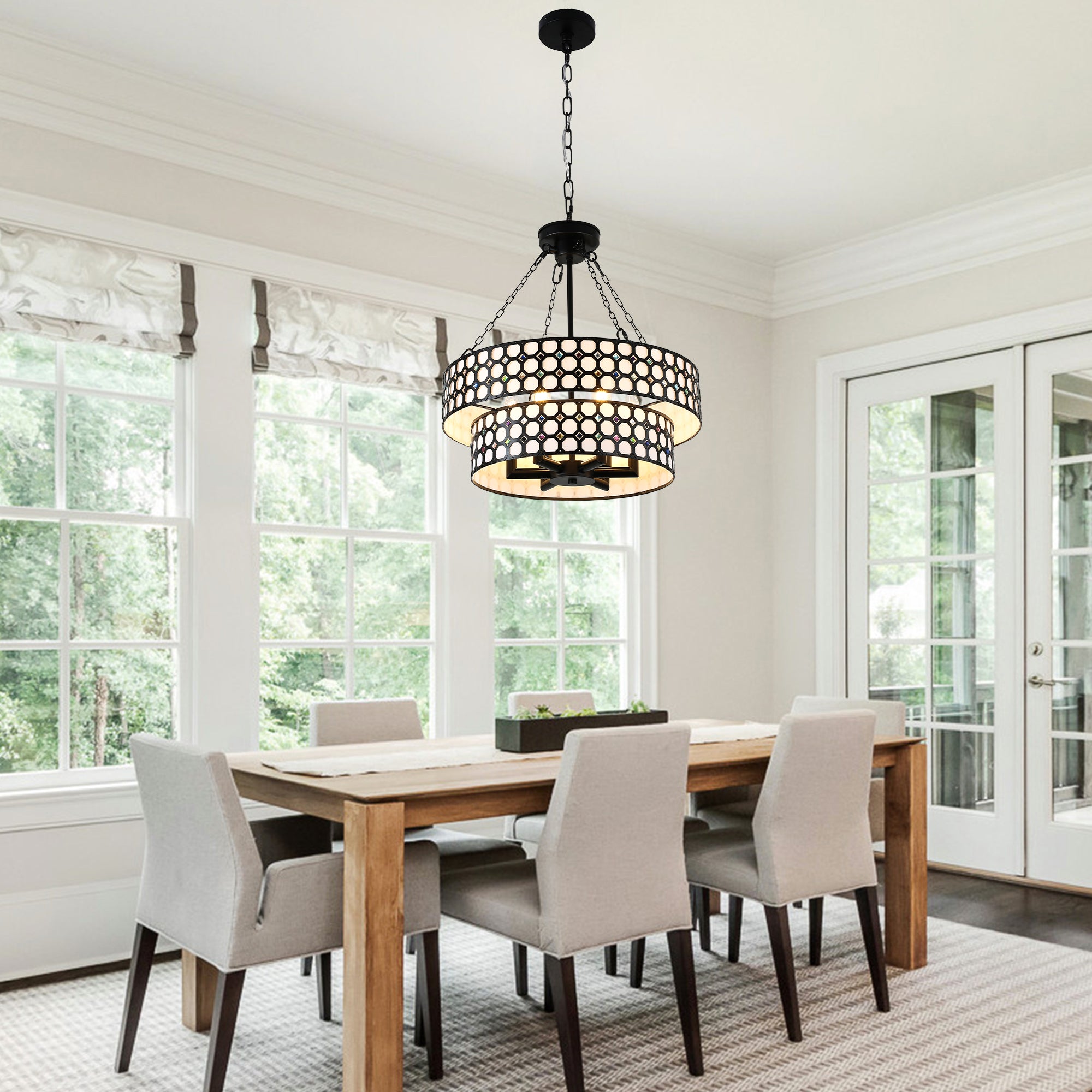 BD4083-BellaDepot 6 Lights Black/White Finish Vintage Chandelier, Home Decor Light Fixture with Adjustable Chain