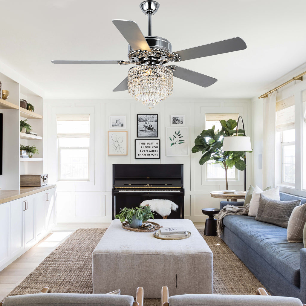 DC2017-BellaDepot 52" Luxury Crystal Chandelier Ceiling Fan with Remote and 3 Lights, Large Size Ceiling Fan