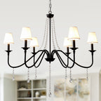 6-Light Classic Crystal Chandelier 34.7 Inch Traditional Chandelier Pendant Light Fixture with Fabric Shade