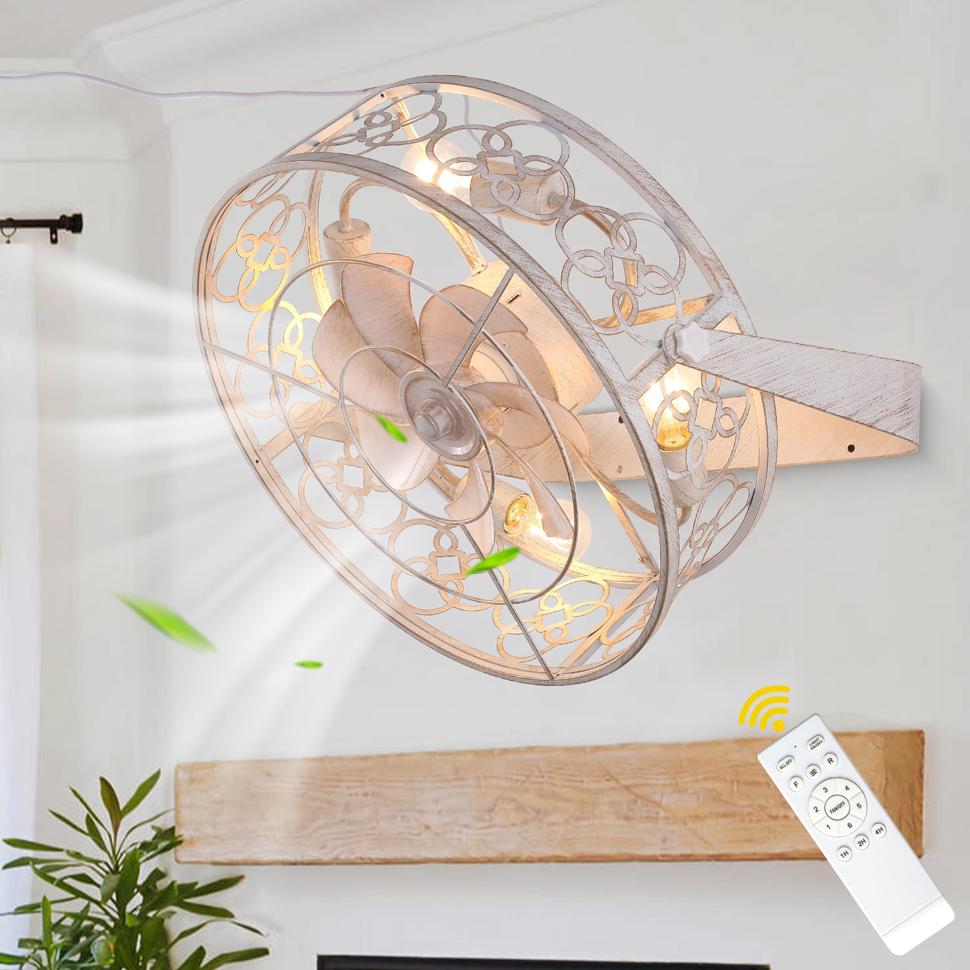 DC2036-BellaDepot 23" Metal Caged Ceiling Fan with Remote Control, Wall Mounted or Ceiling Mounted Fan with Bulb Base
