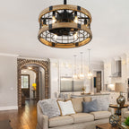 BD1812-BellaDepot 17.7" Cottage Metal Caged Reversible Ceiling Fan with Remote and 6 Lights, Wooden Ceiling Fan