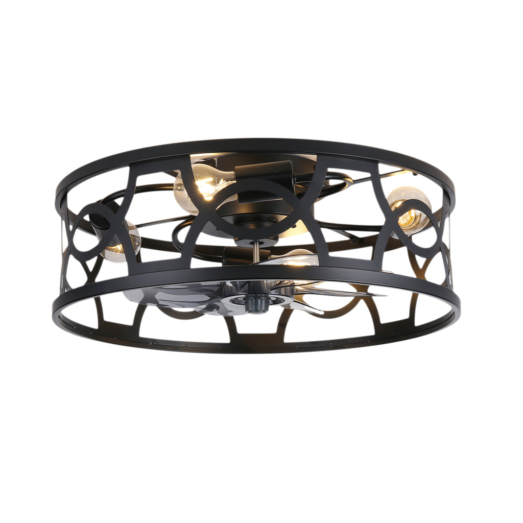 Industrial 20 Inch Caged Flush Mount Ceiling Fan with Light Quiet Reversible DC Motor with Remote Control Small Ceiling Fan Modern 7 Blades Ceiling Fan with Light Suit for Bedroom，Kitchen