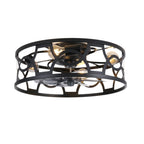 Industrial 20 Inch Caged Flush Mount Ceiling Fan with Light Quiet Reversible DC Motor with Remote Control Small Ceiling Fan Modern 7 Blades Ceiling Fan with Light Suit for Bedroom，Kitchen
