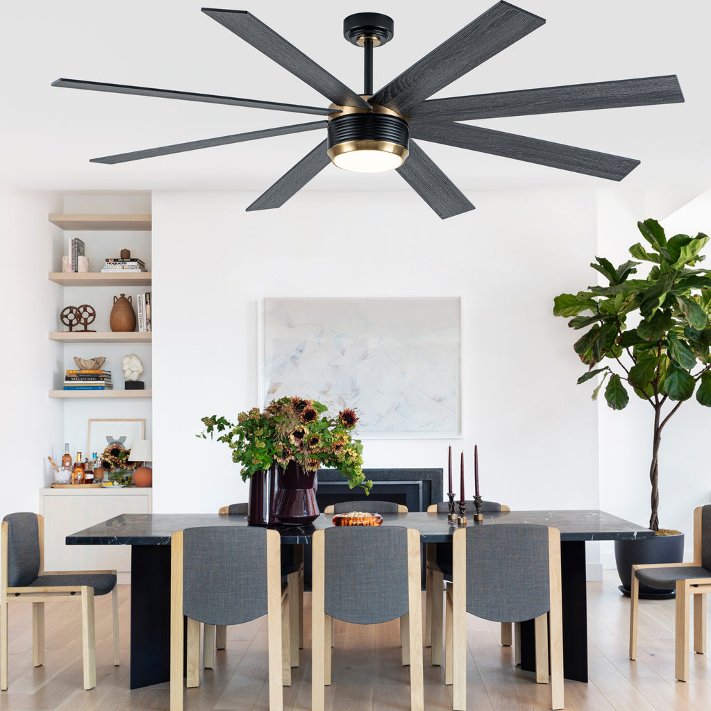 72 Inches Extra Large Ceiling Fan with Dimmable LED Light and Remote, 6 Speeds DC Motor Black Ceiling Fan 8-Blade Reversible Ceiling Fan for Large Room