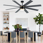 72 Inches Extra Large Ceiling Fan with Dimmable LED Light and Remote, 6 Speeds DC Motor Black Ceiling Fan 8-Blade Reversible Ceiling Fan for Large Room