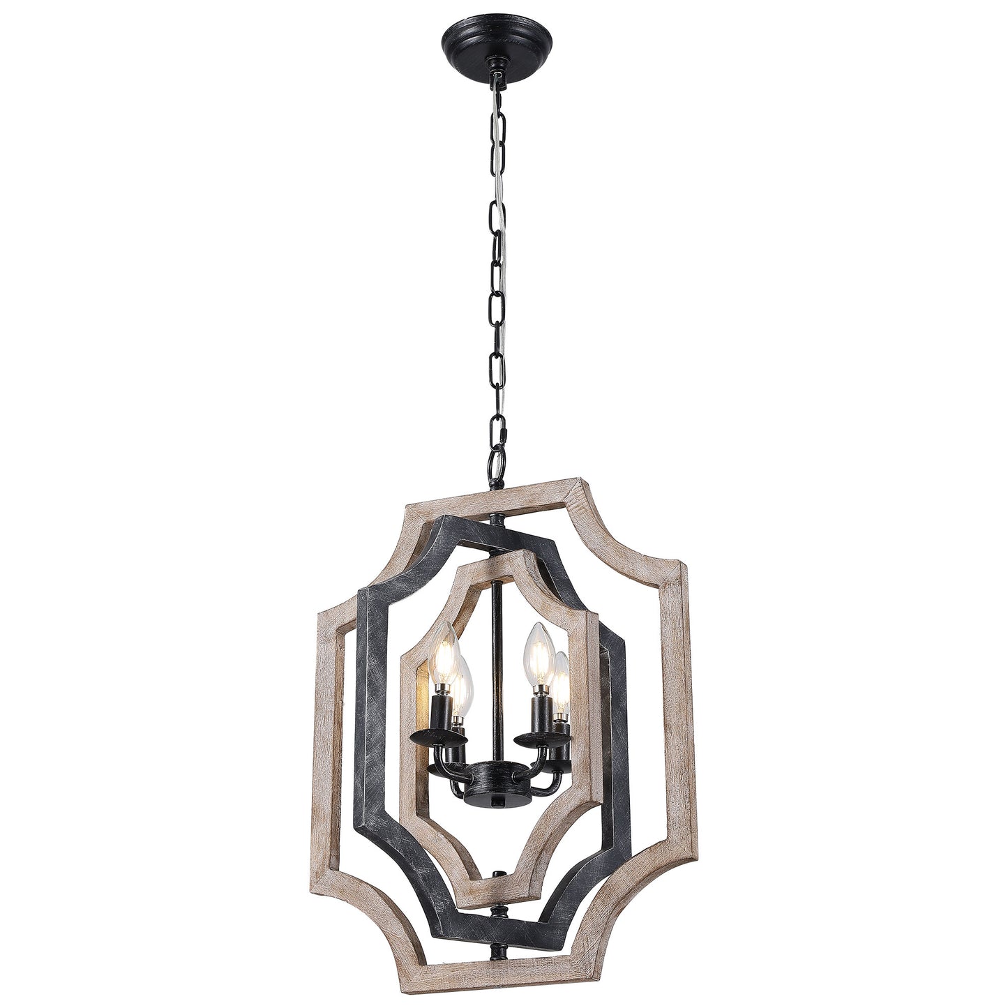 FC4070-16.9" Small Size Wooden Chandelier with Adjustable Chain, 4 Light, for Home Decor