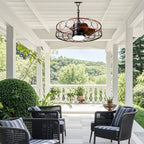 24 Inch Industrial Farmhouse Outdoor Caged Ceiling Fan with LED Lights and Remote, 6 Speed DC Motor Patio Ceiling Fan Waterproof