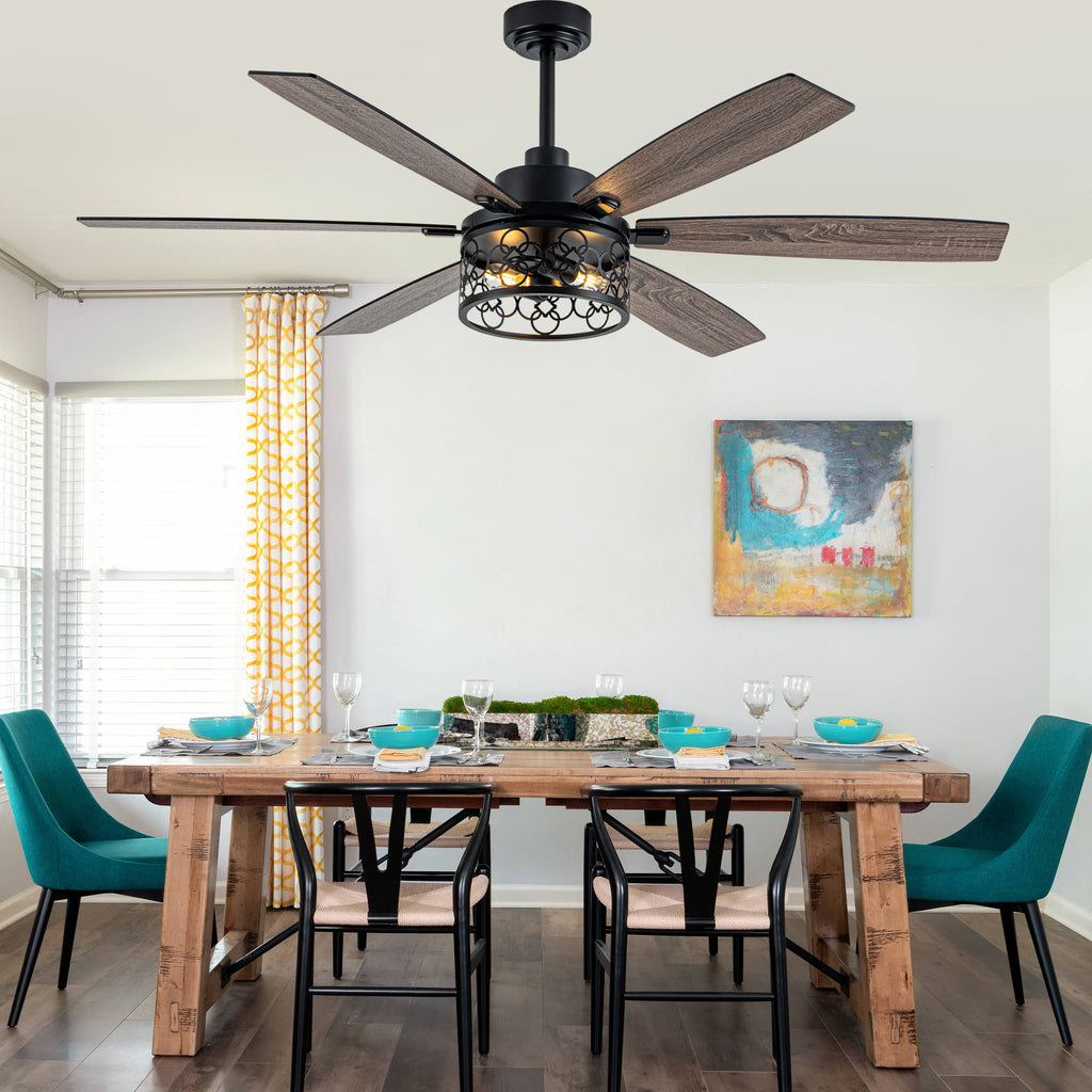 Modern 60 Inch Industrial Caged Ceiling Fan with Light Reversible Quiet DC Motor with 6 Speed Remote Control Ceiling Fan Adjustable Down Rodes Ceiling Fan with Light Suit for Bedroon,Living Room