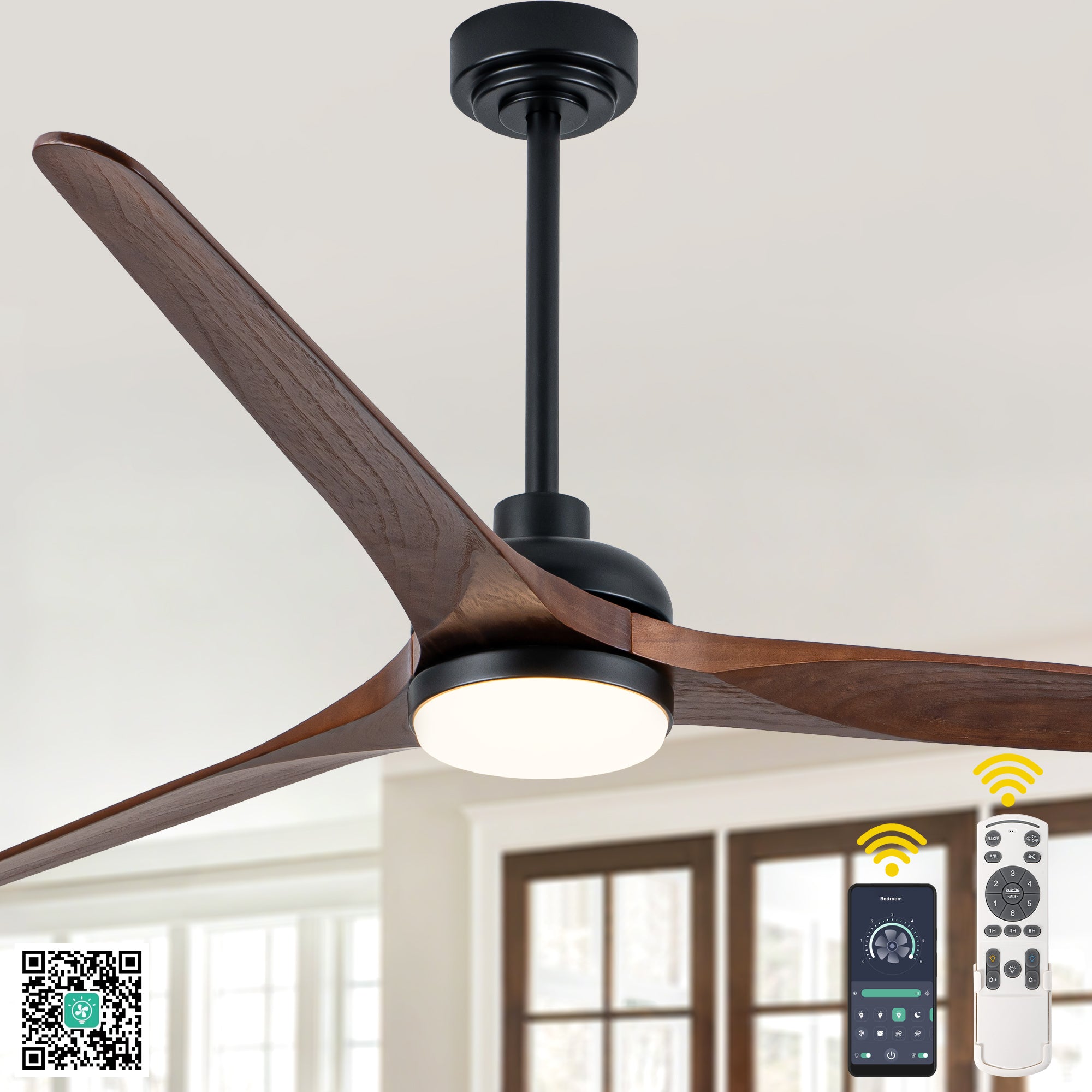 72 Inch Modern Farmhouse Extra Large Ceiling Fan with Dimmable LED Light and Remote, 6 Speeds DC Motor Reversible Ceiling Fan for Large Room