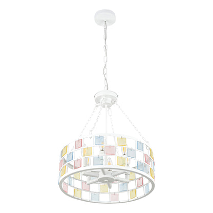 BD4084-W-18" Modern Colorful Accents White Metal Caged Chandelier, Pendant Light, with Adjustable Chain and 6 Lights