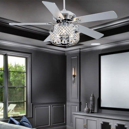 BD2070-52 inch Silver Caged Reversible Crystal Ceiling Fan with Remote and Lights DC Motor 6 Speeds