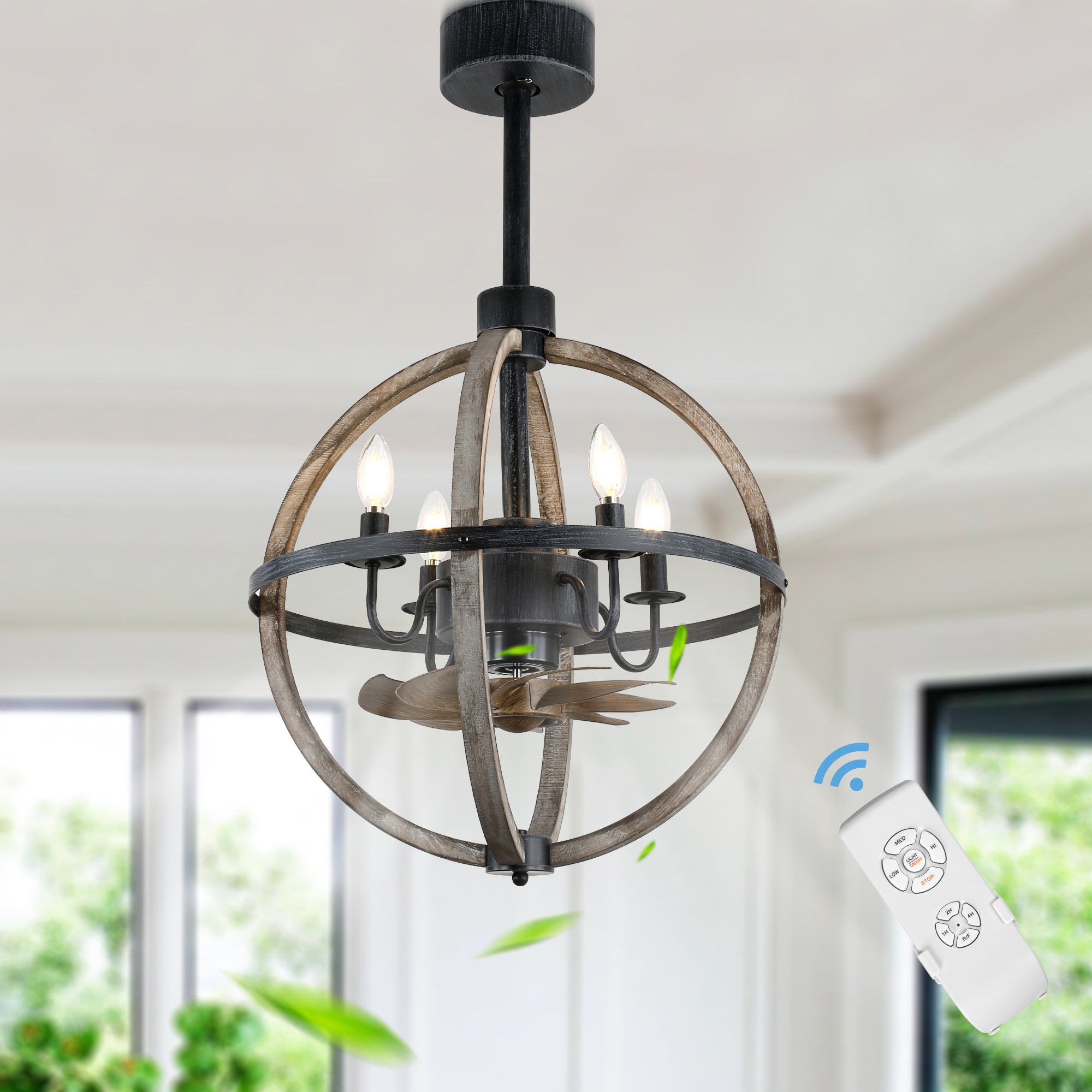 BD1502-BellaDepot 14.6" Farmhouse Distressed Wood Reversible Ceiling Fan with Remote and 4 Lights