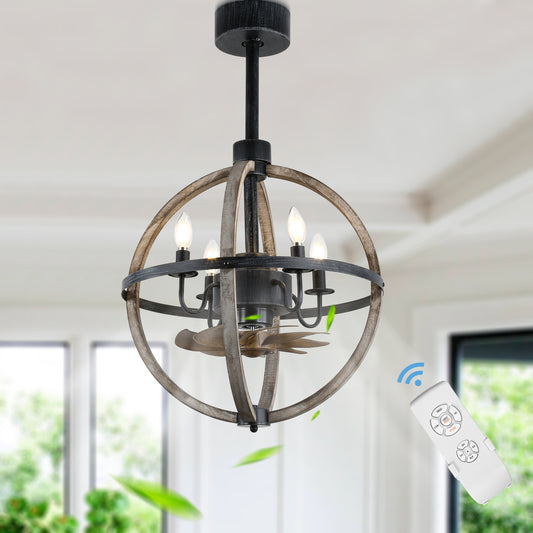 BD1502-14.6" Farmhouse Distressed Wood Reversible Ceiling Fan with Remote and 4 Lights