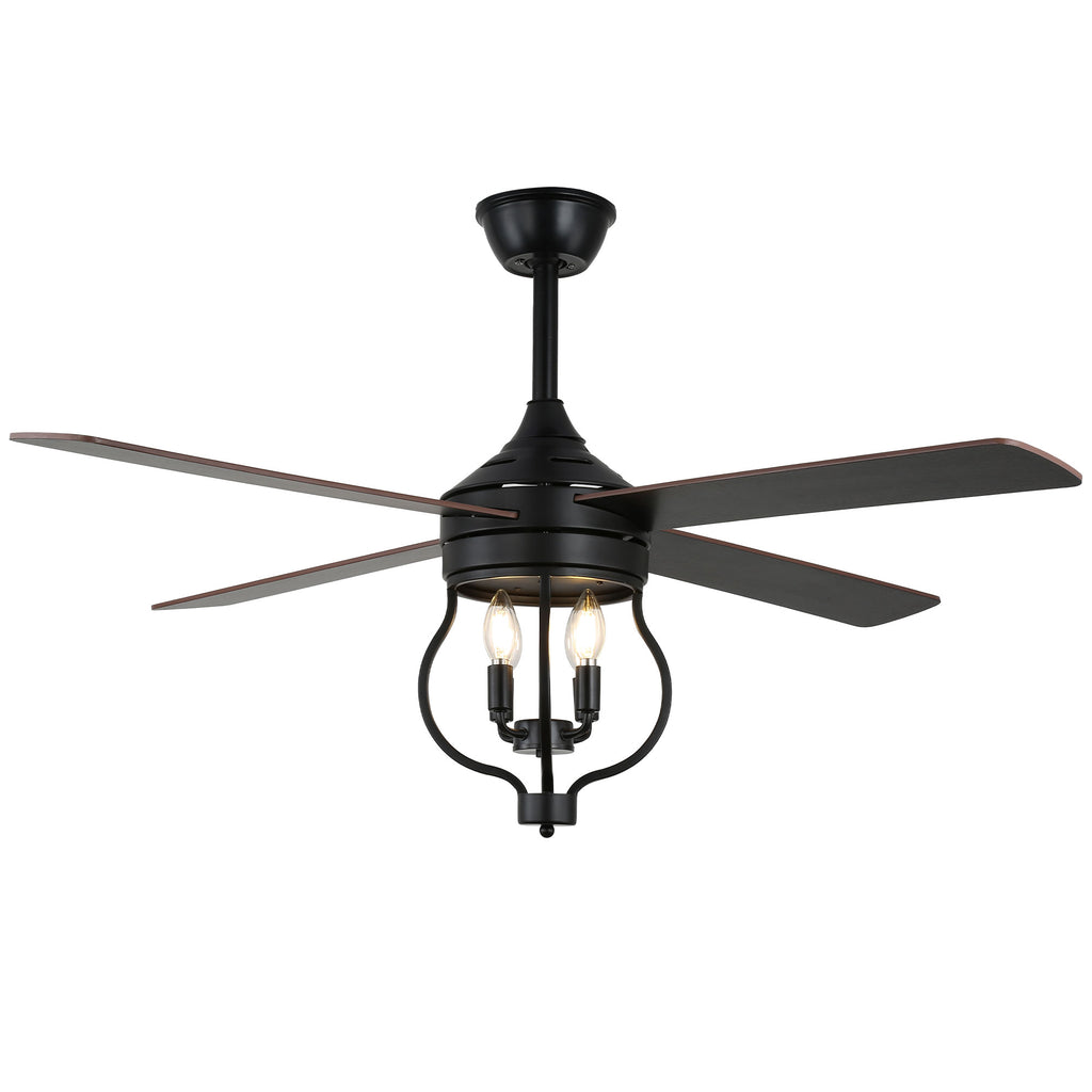 52 Inch Black Classic Ceiling Fan with Lights and Remote Control, 6 Speeds 4-Blade DC Motor Reversible Ceiling Fan for Living Room