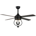 52 Inch Black Classic Ceiling Fan with Lights and Remote Control, 6 Speeds 4-Blade DC Motor Reversible Ceiling Fan for Living Room
