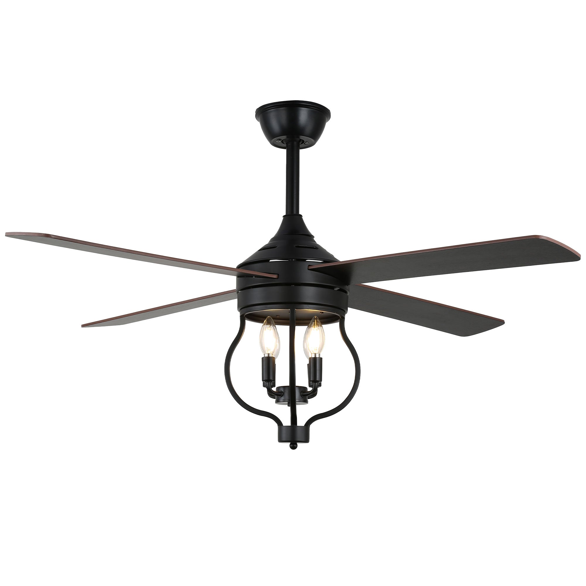 52 Inch Black Classic Ceiling Fan with Lights and Remote Control, 6 Speeds 4-Blade DC Motor Reversible Ceiling Fan for Living Room