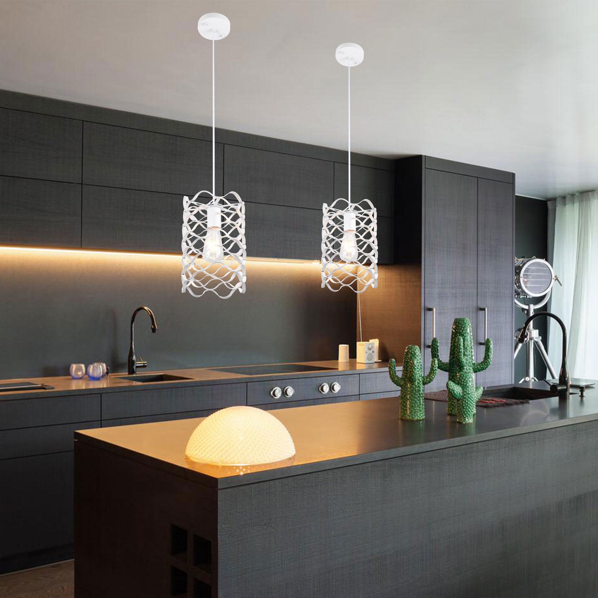 1 - Light White Cylinder Pendant Light, 6.7" Dining Room Light Fixtures Kitchen Island Light