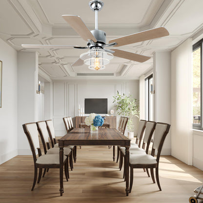 BellaDepot 52" Modern Black or Chrome Acrylic Shade Ceiling Fan with Remote Control, 5 Blades Standard Ceiling Fan with Lights - DC5222-B/C