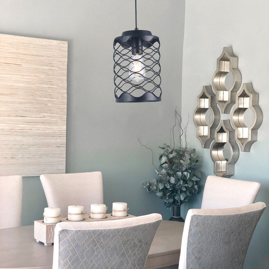 1 - Light Black Cylinder Pendant Light, 6.7" Dining Room Light Fixtures Kitchen Island Light
