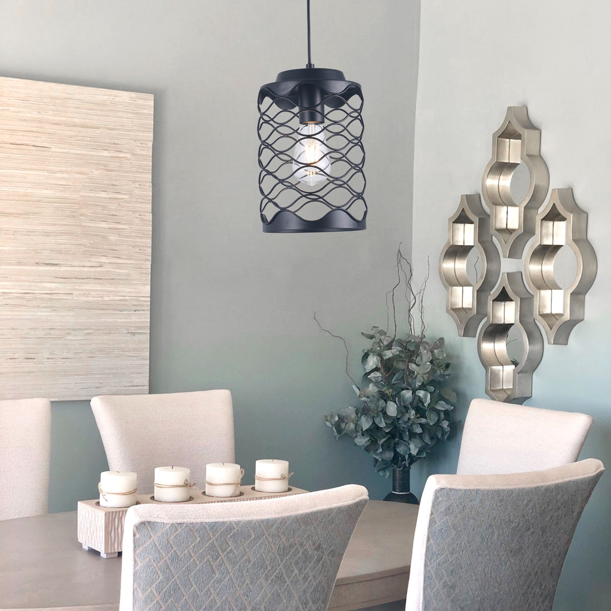 1 - Light Black Cylinder Pendant Light, 6.7" Dining Room Light Fixtures Kitchen Island Light
