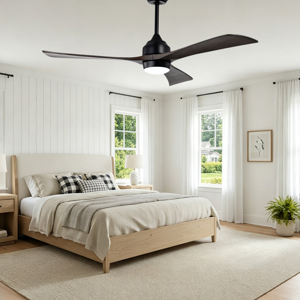 52 Inch Modern Farmhouse Black 3 Blade Ceiling Fan with Lights & Remote Control, 6 Speed DC Motor Reversible Ceiling Fan
