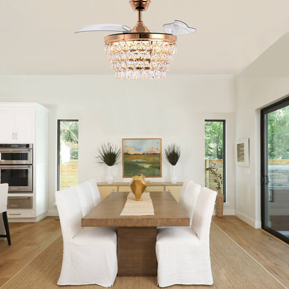 DC4270-BellaDepot 42" Silver or Gold Crystal Chandelier Ceiling Fan with Remote and Lights, Retractable Blades Ceiling Fan