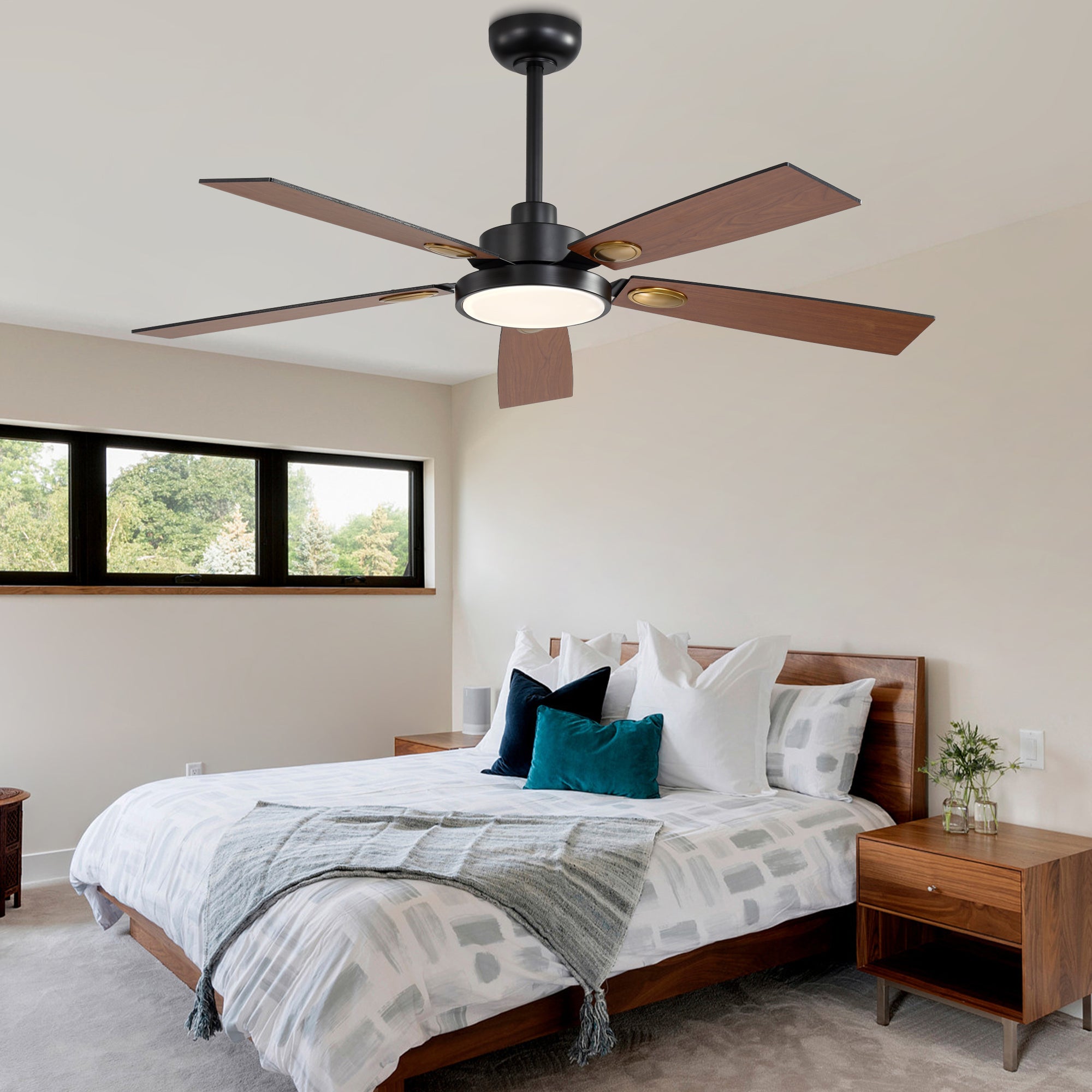52 Inch Modern Farmhouse LED Ceiling Fan with Light and Remote,6 Speeds DC Motor Reversible Ceiling Fan for Living Room