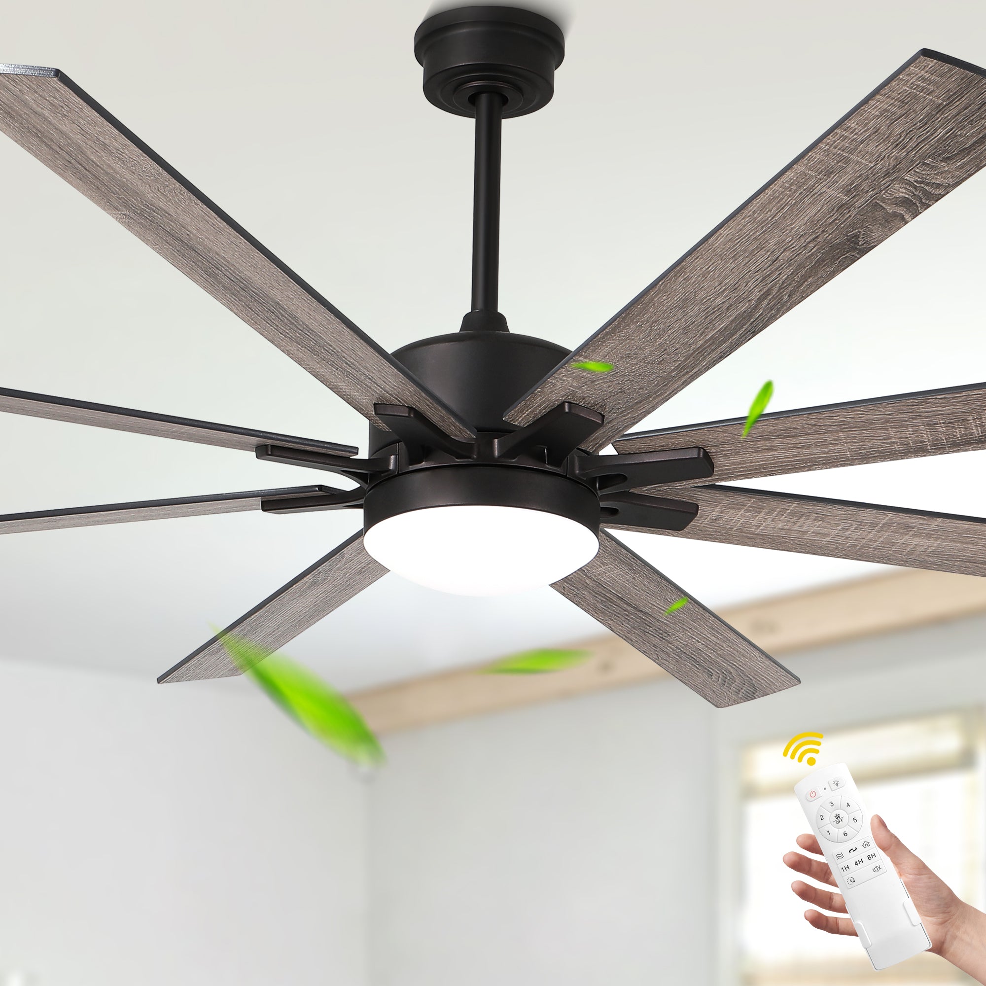 DC7207GED-BellaDepot 72" 8 Blades Simple Modern Reversible Ceiling Fan with Remote and LED Light Kit Included, 6-speed Dimmable Large Size Ceiling Fan