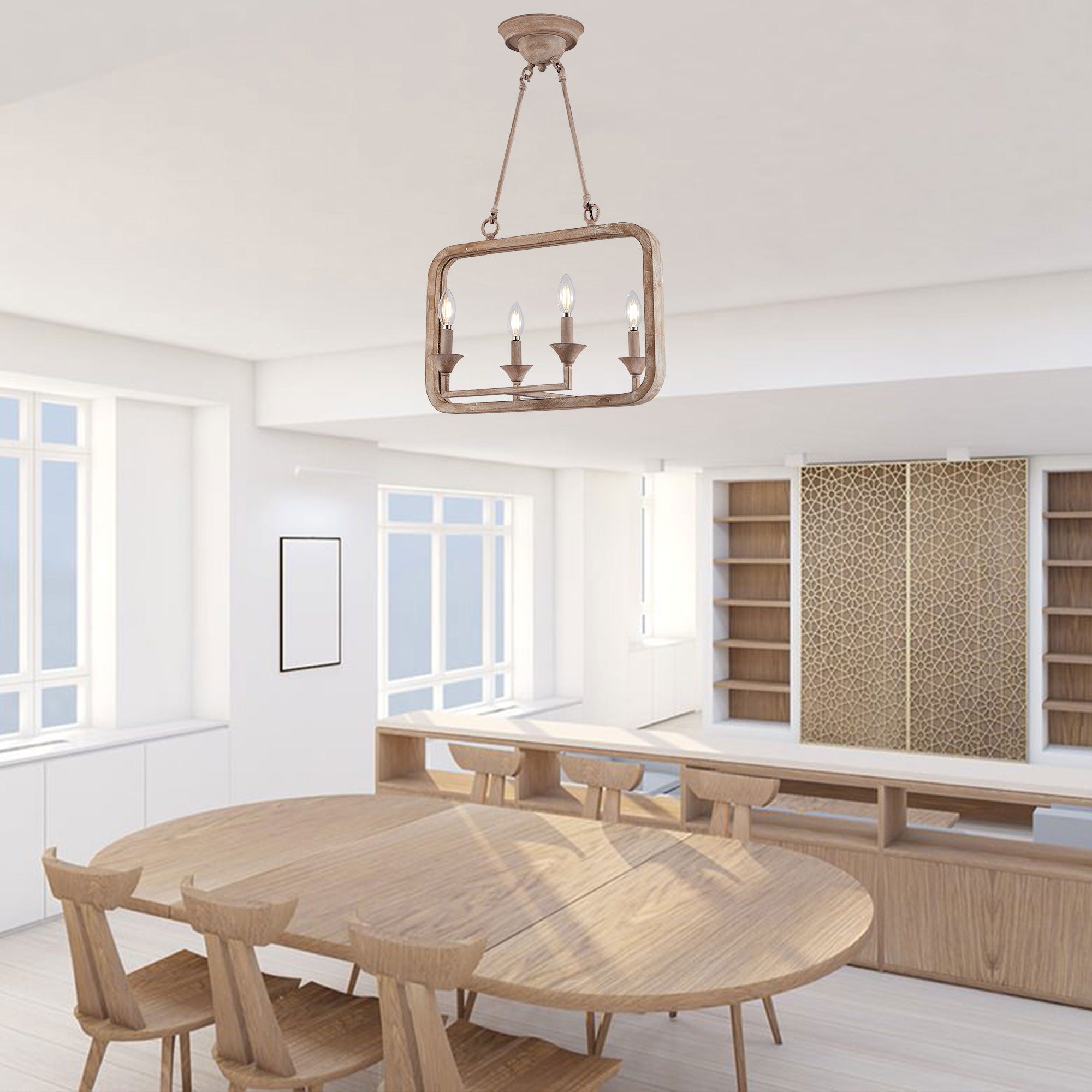 FC4066-BellaDepot 4 Lights Classic Wooden Chandelier, Home Decoration Light Fixture