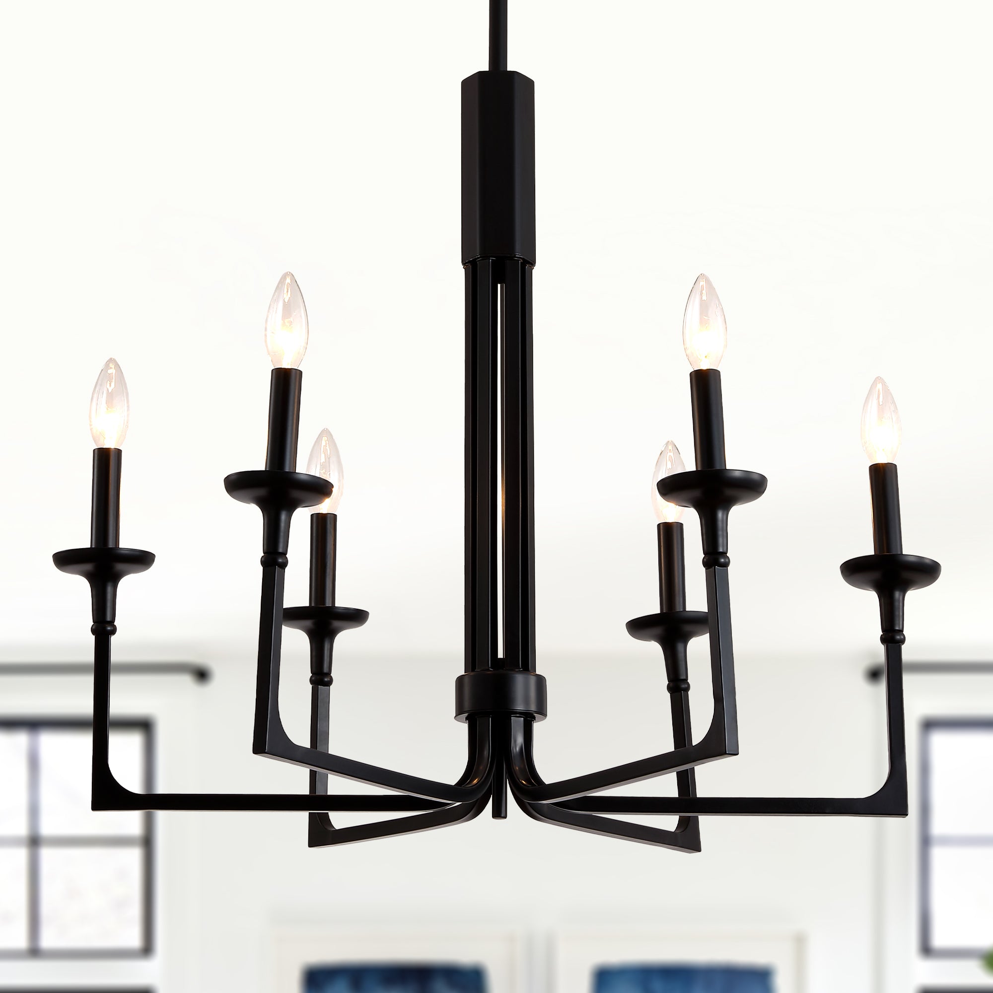 6-Light Black Candle Chandelier, Classic Traditional Chandelier, Modern Farmhouse Dining Room Lighting Fixture for Kitchen Island